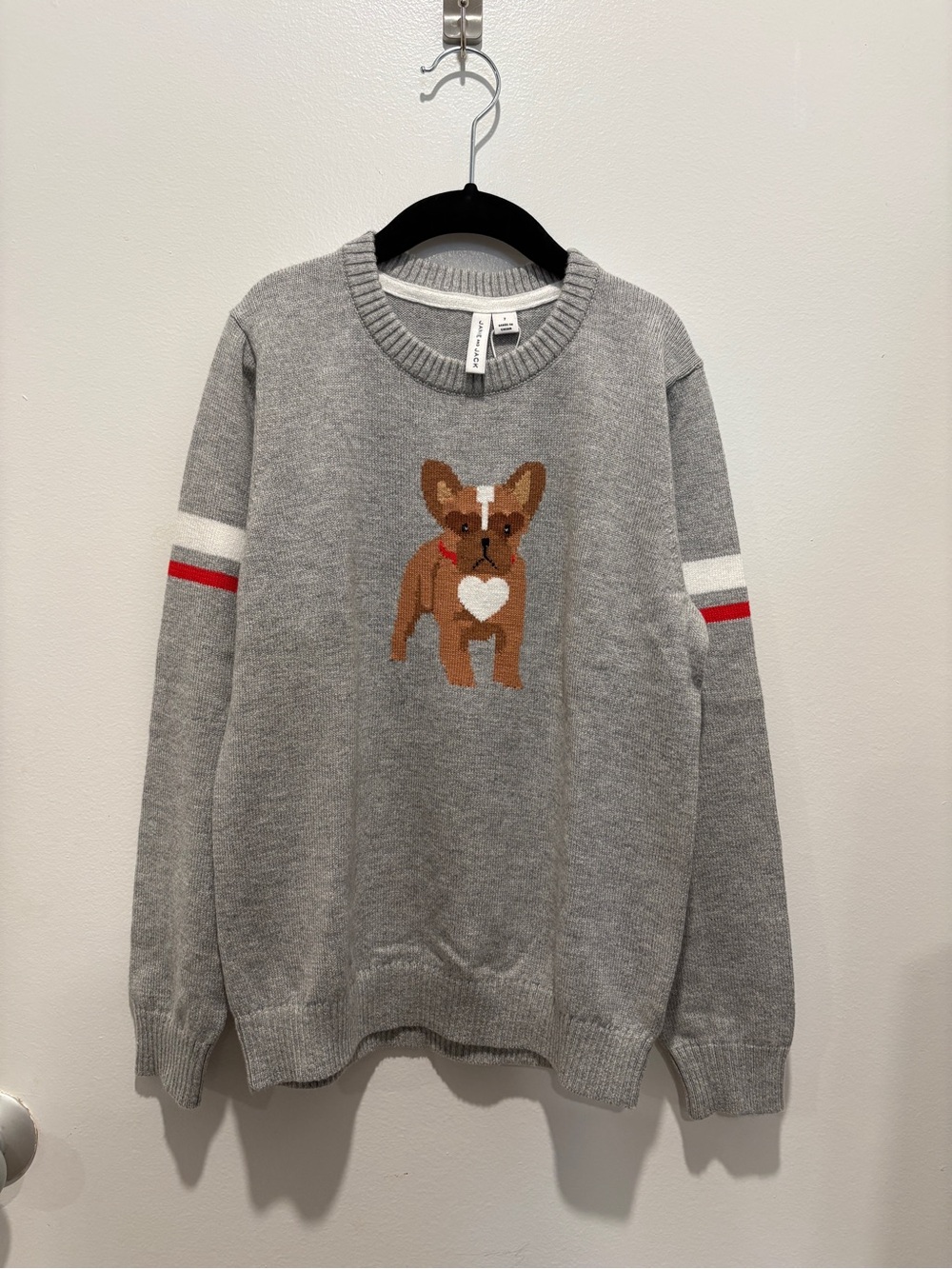 Janie and Jack Grey Crewneck Sweater with Dog Motif